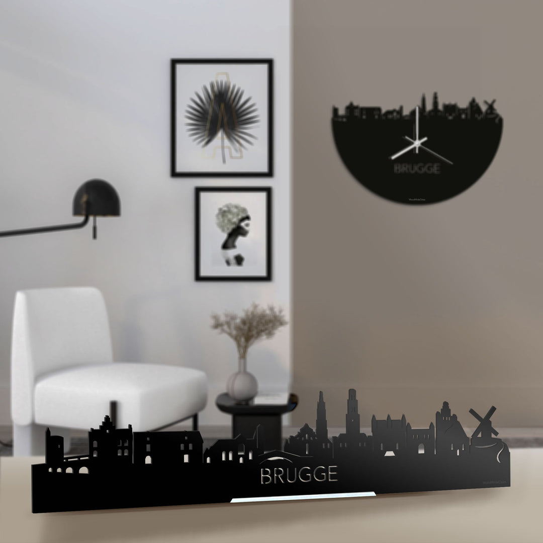 Standing Skyline Brugge Zwart glanzend gerecycled kunststof cadeau decoratie relatiegeschenk van WoodWideCities