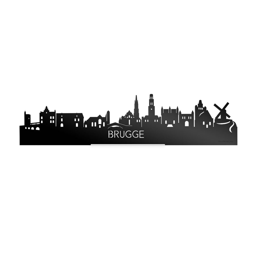Standing Skyline Brugge Zwart glanzend gerecycled kunststof cadeau decoratie relatiegeschenk van WoodWideCities