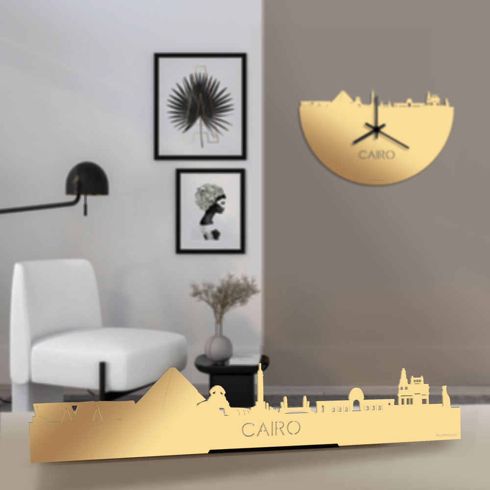 Standing Skyline Cairo Metallic Goud gerecycled kunststof cadeau decoratie relatiegeschenk van WoodWideCities