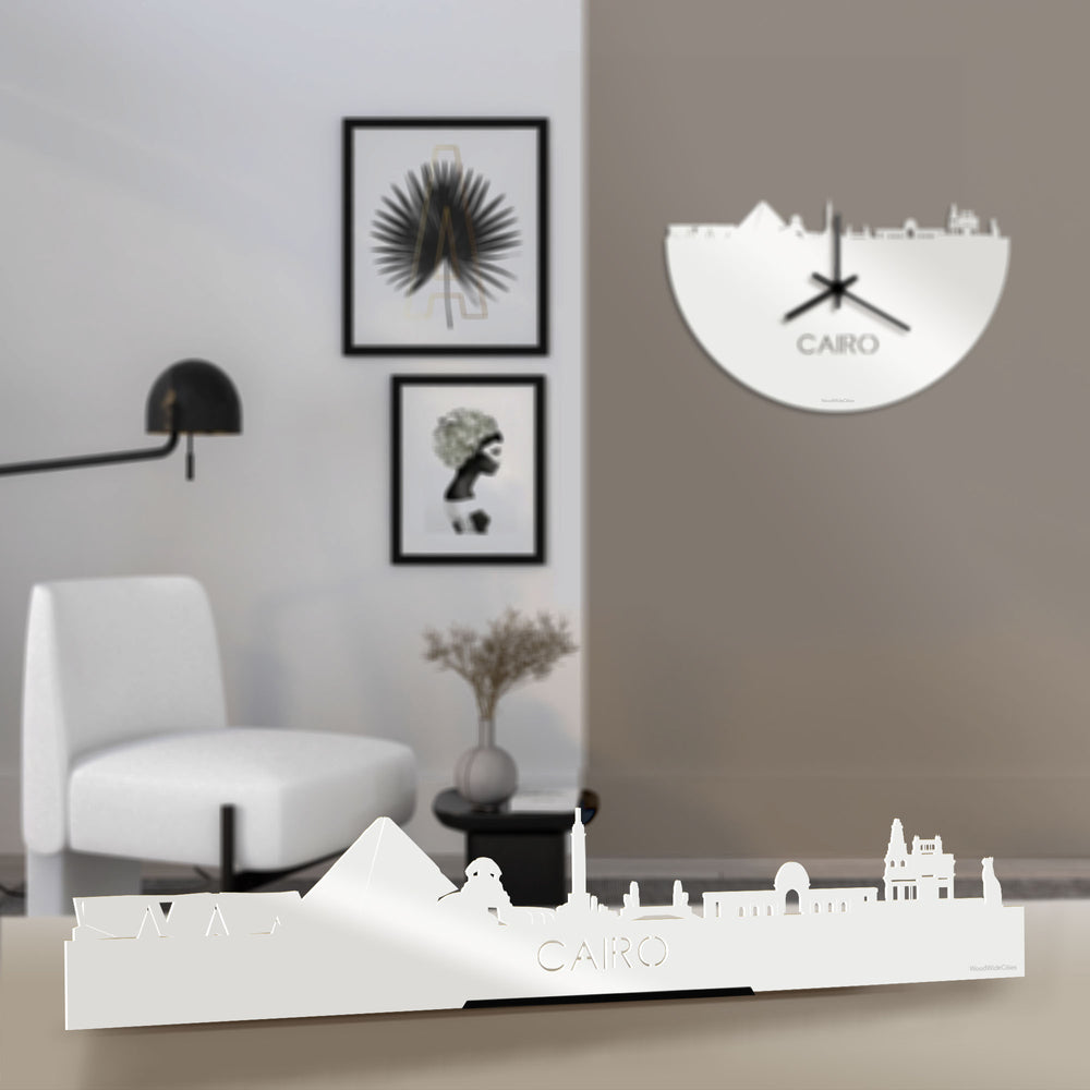 Standing Skyline Cairo Wit glanzend gerecycled kunststof cadeau decoratie relatiegeschenk van WoodWideCities