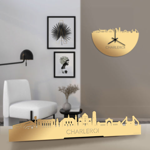 Standing Skyline Charleroi Metallic Goud gerecycled kunststof cadeau decoratie relatiegeschenk van WoodWideCities