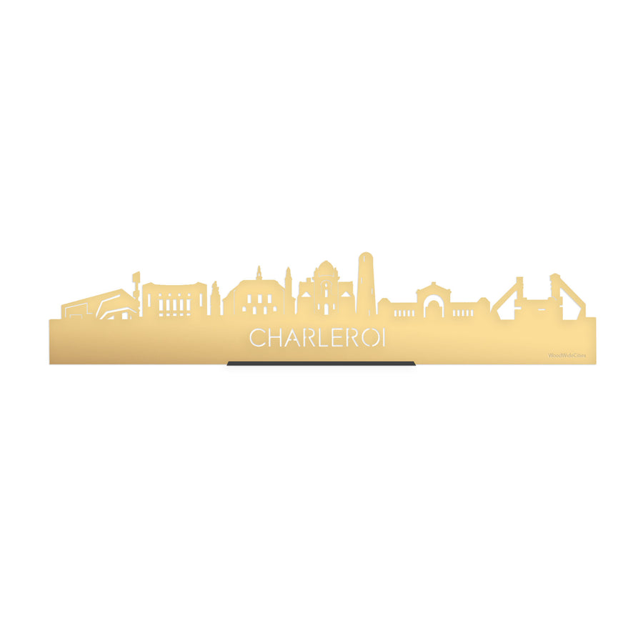 Standing Skyline Charleroi Metallic Goud gerecycled kunststof cadeau decoratie relatiegeschenk van WoodWideCities
