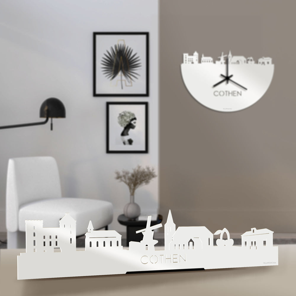 Standing Skyline Cothen Wit glanzend gerecycled kunststof cadeau decoratie relatiegeschenk van WoodWideCities