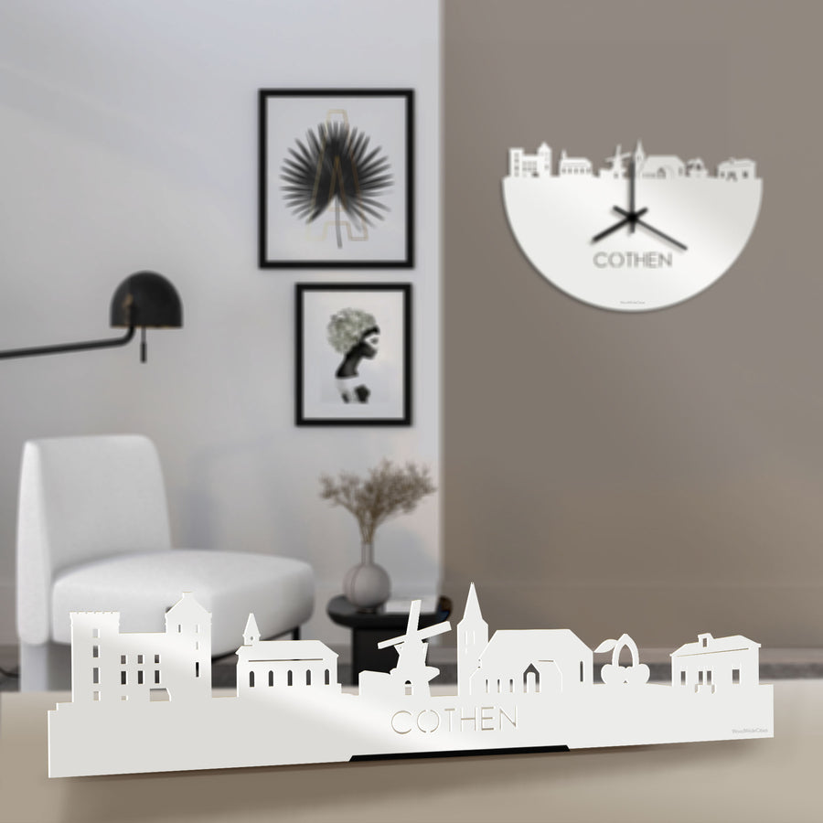 Standing Skyline Cothen Wit glanzend gerecycled kunststof cadeau decoratie relatiegeschenk van WoodWideCities