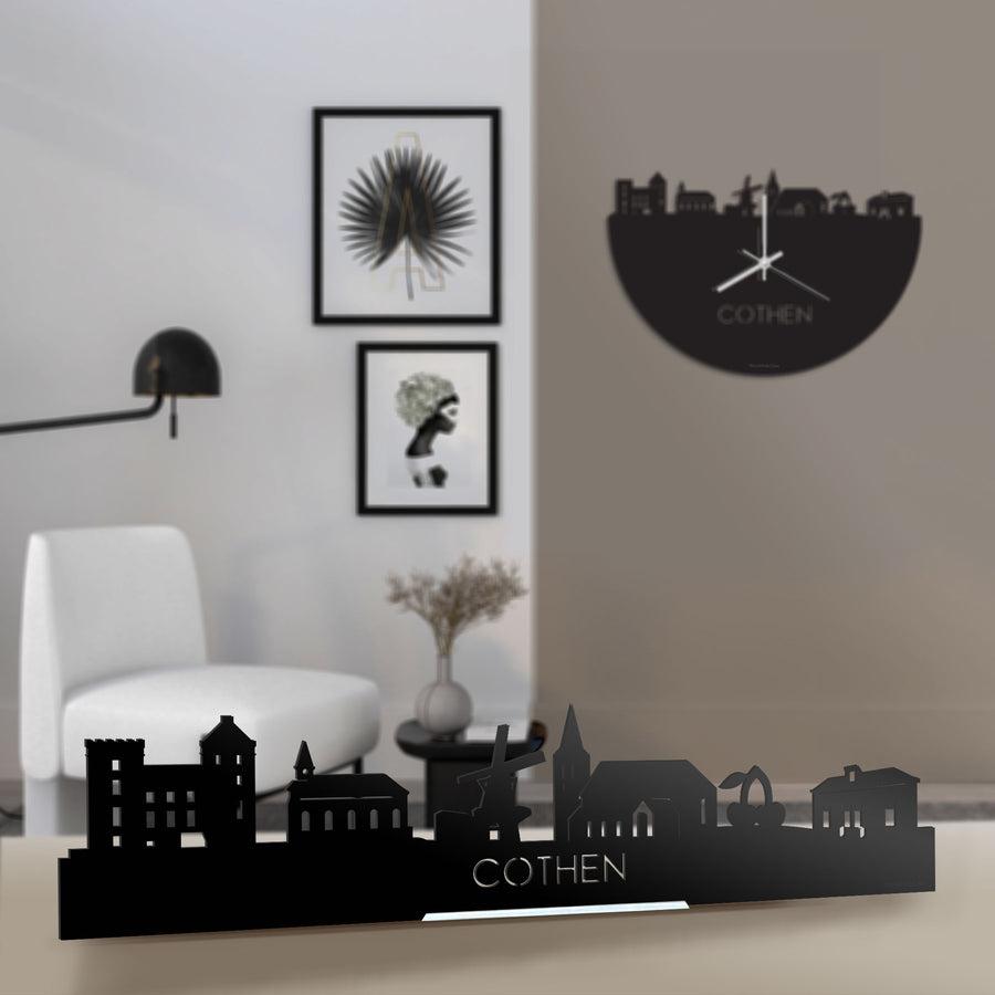 Standing Skyline Cothen Zwart glanzend gerecycled kunststof cadeau decoratie relatiegeschenk van WoodWideCities