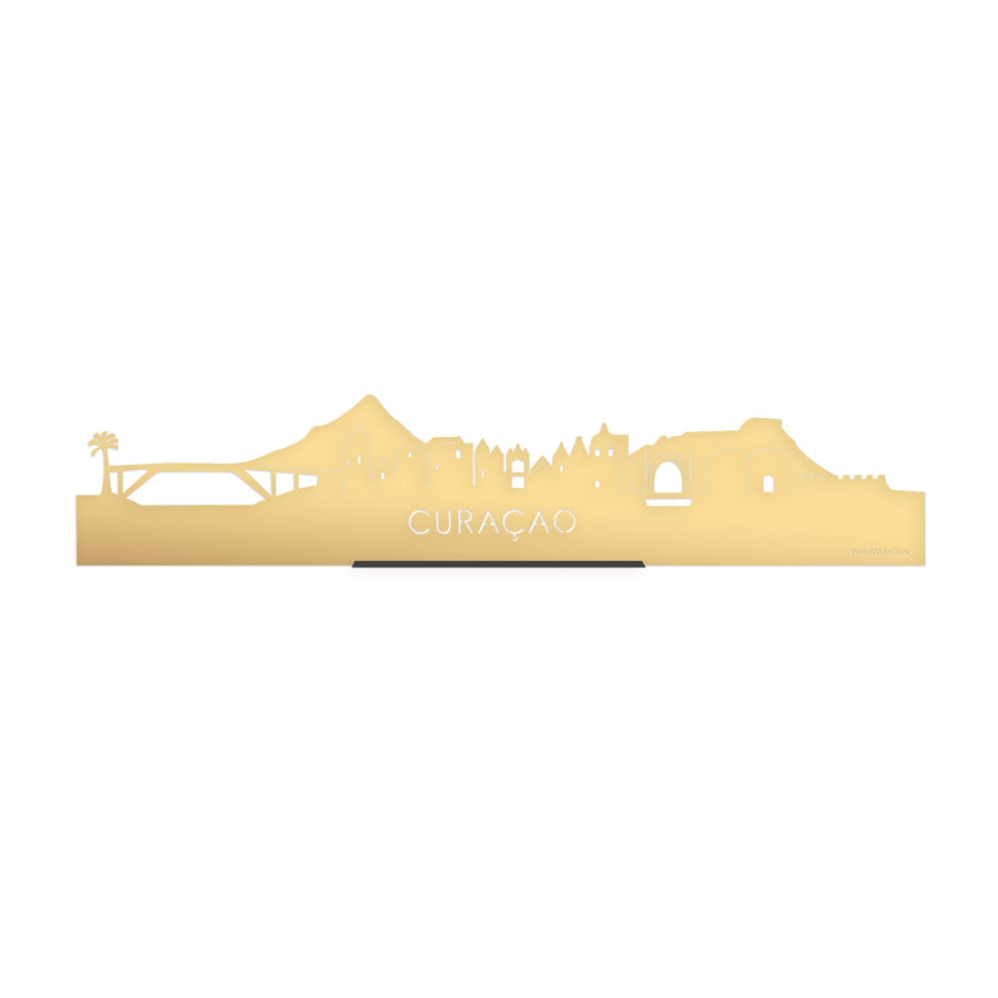 Standing Skyline Curaçao Goud Metallic 40 cm houten cadeau decoratie relatiegeschenk van WoodWideCities