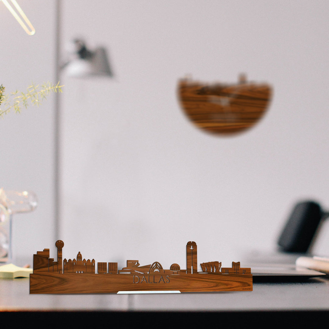 Standing Skyline Dallas Palissander houten cadeau decoratie relatiegeschenk van WoodWideCities