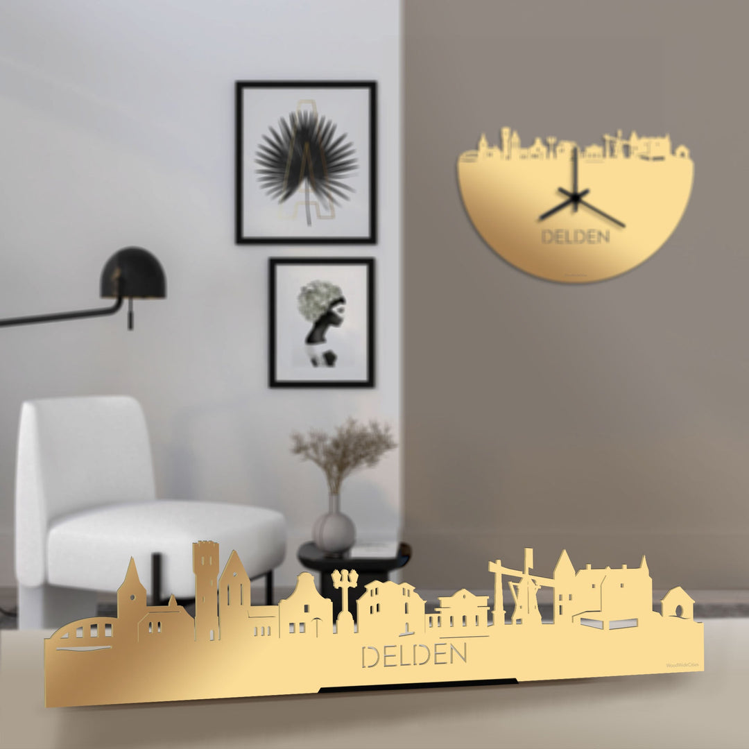 Standing Skyline Delden Metallic Goud gerecycled kunststof cadeau decoratie relatiegeschenk van WoodWideCities