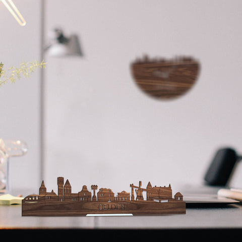 Standing Skyline Delden Noten houten cadeau decoratie relatiegeschenk van WoodWideCities