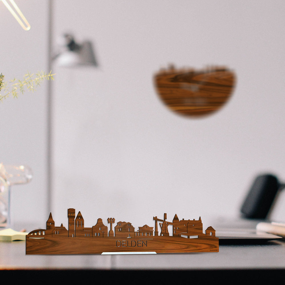 Standing Skyline Delden Palissander houten cadeau decoratie relatiegeschenk van WoodWideCities