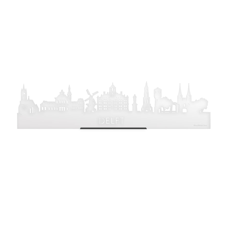 Standing Skyline Delft Wit Glanzend 40 cm houten cadeau decoratie relatiegeschenk van WoodWideCities