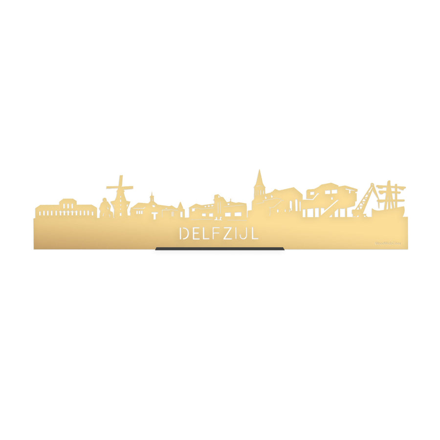 Standing Skyline Delfzijl Goud Metallic 40 cm houten cadeau decoratie relatiegeschenk van WoodWideCities