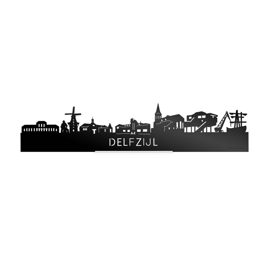 Standing Skyline Delfzijl Zwart Glanzend 40 cm houten cadeau decoratie relatiegeschenk van WoodWideCities