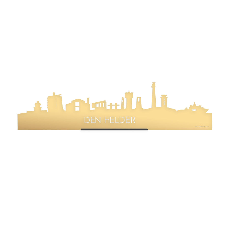 Standing Skyline Den Helder Goud Metallic 40 cm houten cadeau decoratie relatiegeschenk van WoodWideCities