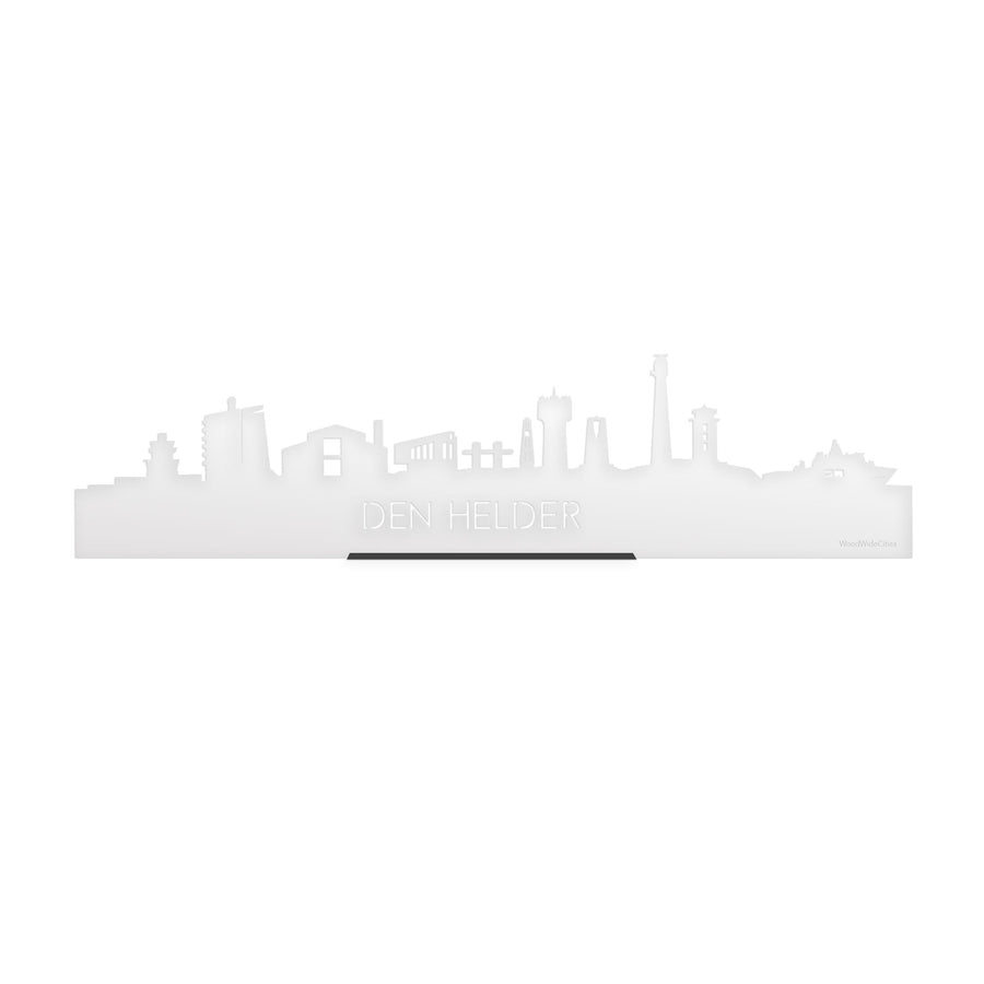 Standing Skyline Den Helder Wit Glanzend 40 cm houten cadeau decoratie relatiegeschenk van WoodWideCities