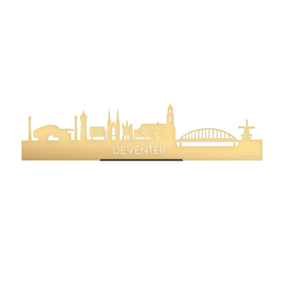 Standing Skyline Deventer Goud Metallic 40 cm houten cadeau decoratie relatiegeschenk van WoodWideCities