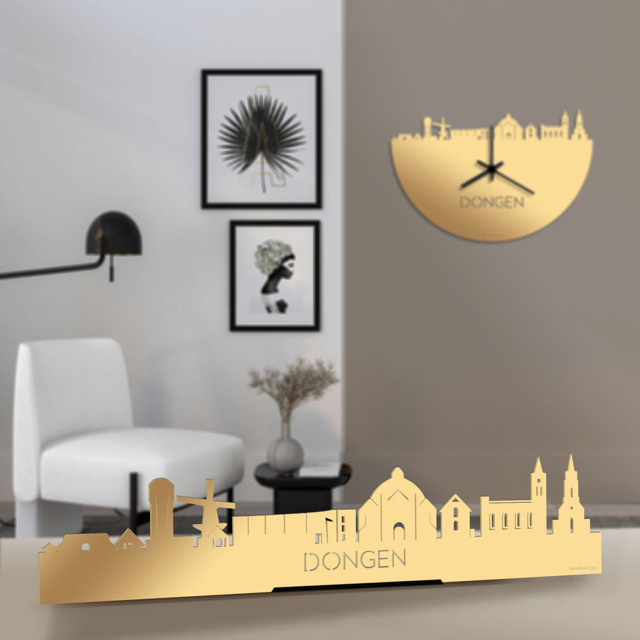 Standing Skyline Dongen Metallic Goud gerecycled kunststof cadeau decoratie relatiegeschenk van WoodWideCities