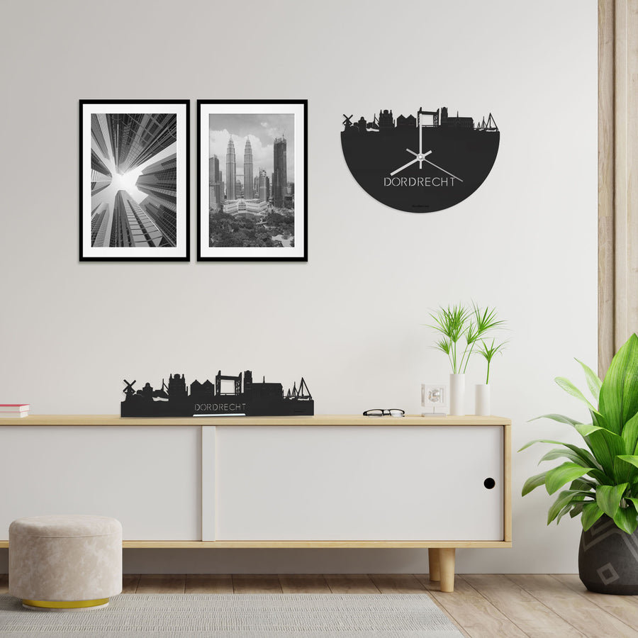 Standing Skyline Dordrecht Zwart houten cadeau decoratie relatiegeschenk van WoodWideCities