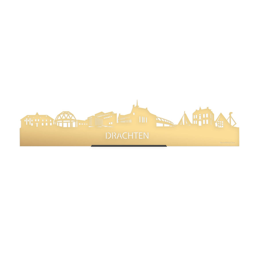 Standing Skyline Drachten Goud Metallic 40 cm houten cadeau decoratie relatiegeschenk van WoodWideCities
