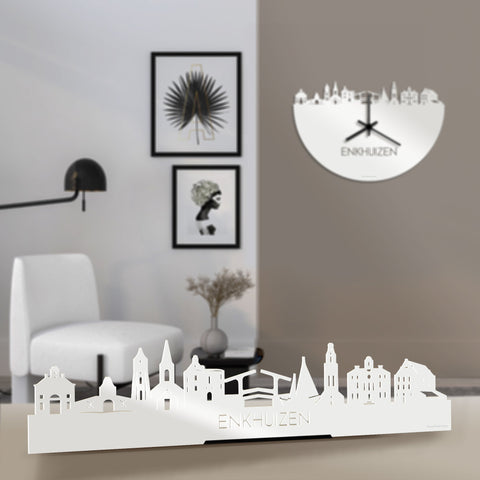 Standing Skyline Enkhuizen Wit glanzend gerecycled kunststof cadeau decoratie relatiegeschenk van WoodWideCities