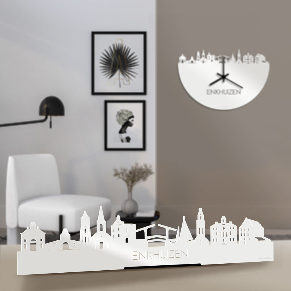 Standing Skyline Enkhuizen Wit glanzend gerecycled kunststof cadeau decoratie relatiegeschenk van WoodWideCities