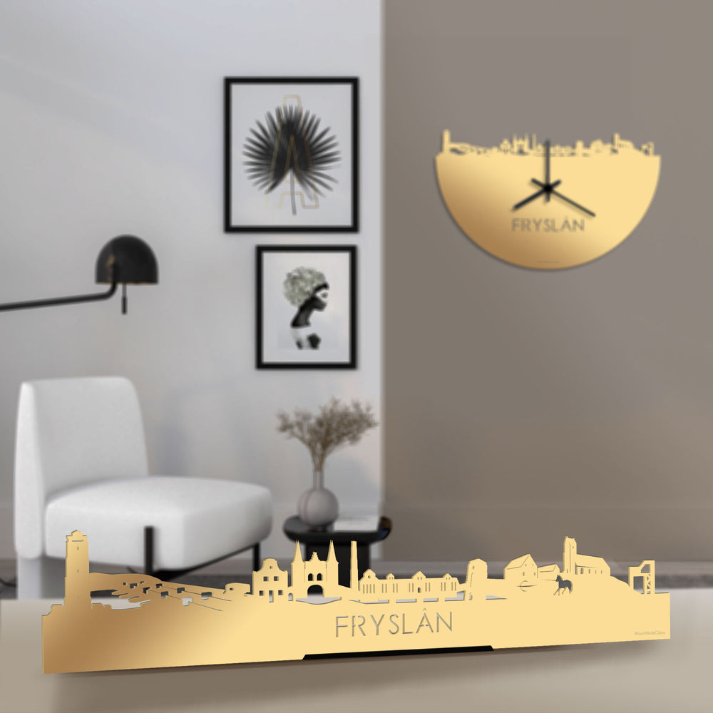Standing Skyline Fryslan Metallic Goud gerecycled kunststof cadeau decoratie relatiegeschenk van WoodWideCities