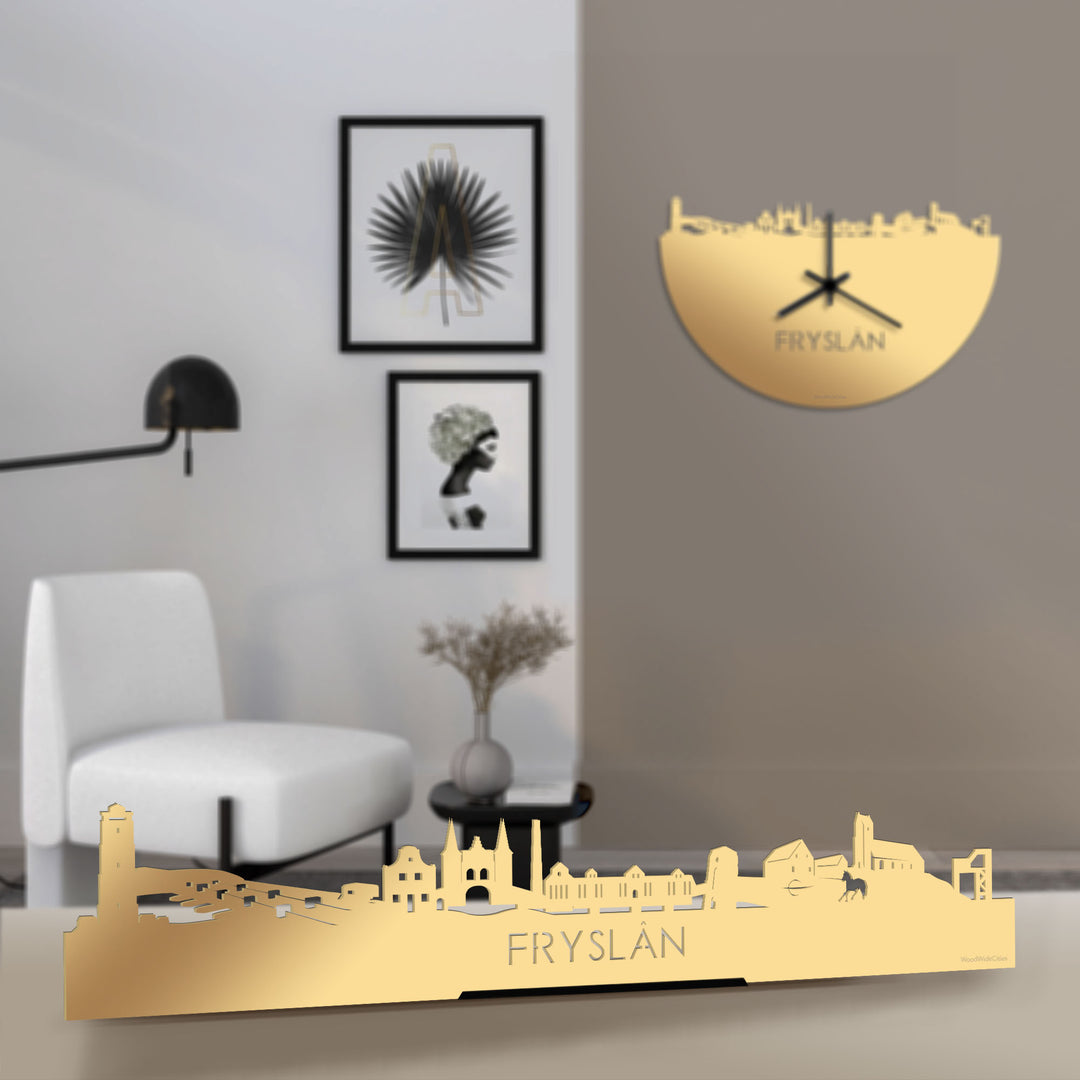 Standing Skyline Fryslan Metallic Goud gerecycled kunststof cadeau decoratie relatiegeschenk van WoodWideCities