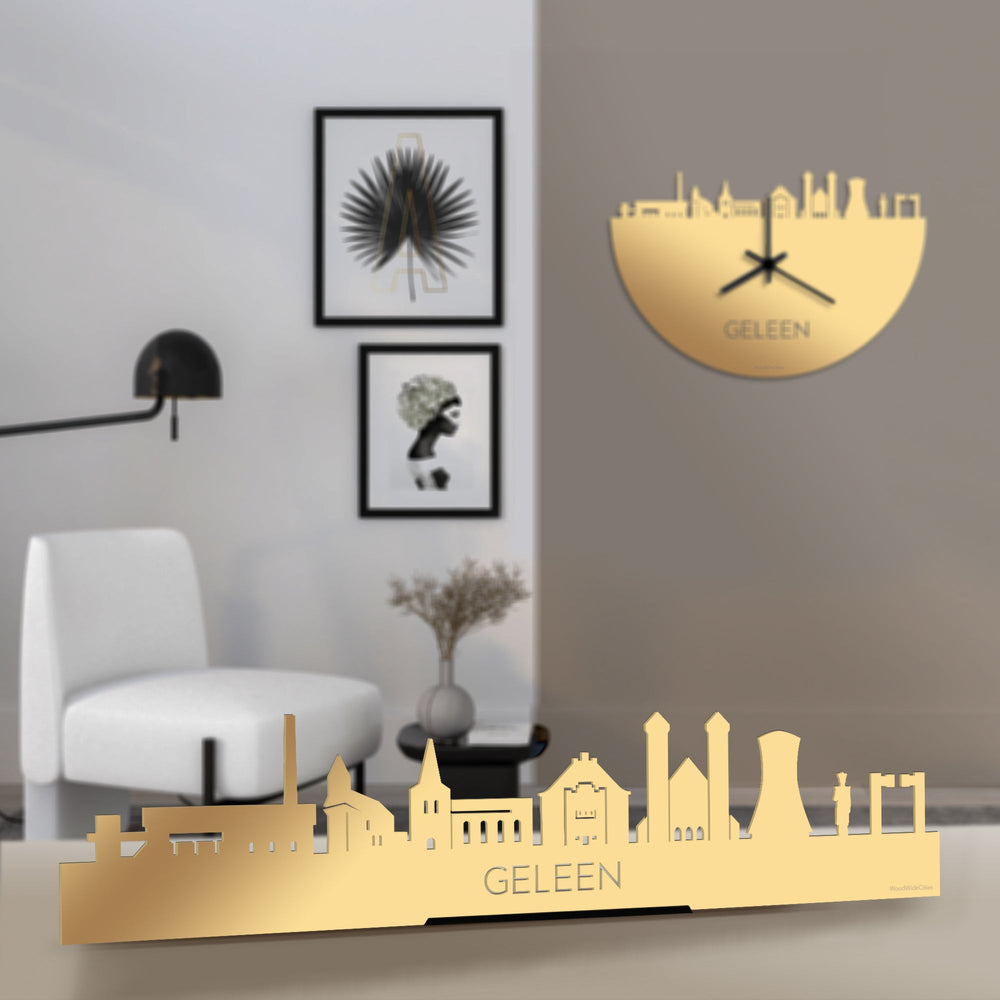 Standing Skyline Geleen Metallic Goud gerecycled kunststof cadeau decoratie relatiegeschenk van WoodWideCities