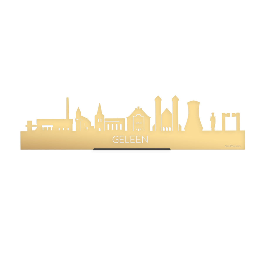 Standing Skyline Geleen Metallic Goud gerecycled kunststof cadeau decoratie relatiegeschenk van WoodWideCities