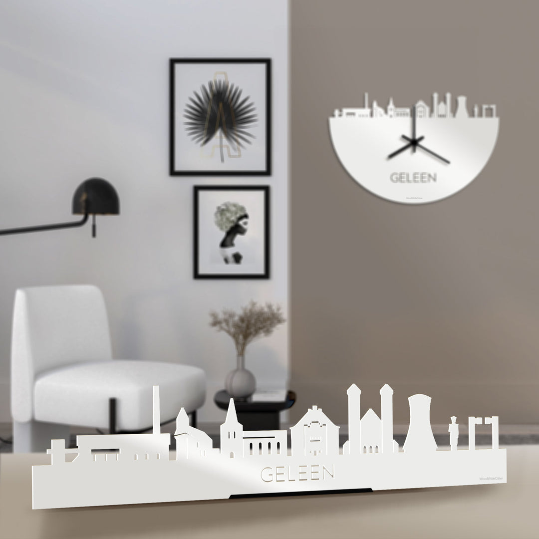 Standing Skyline Geleen Wit glanzend gerecycled kunststof cadeau decoratie relatiegeschenk van WoodWideCities