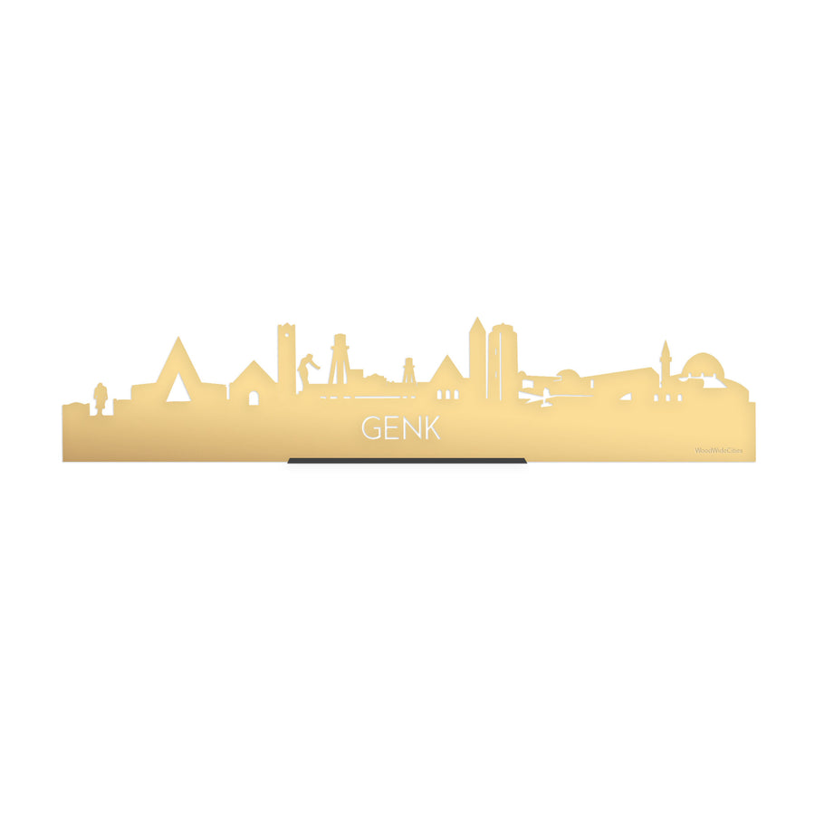 Standing Skyline Genk Metallic Goud gerecycled kunststof cadeau decoratie relatiegeschenk van WoodWideCities
