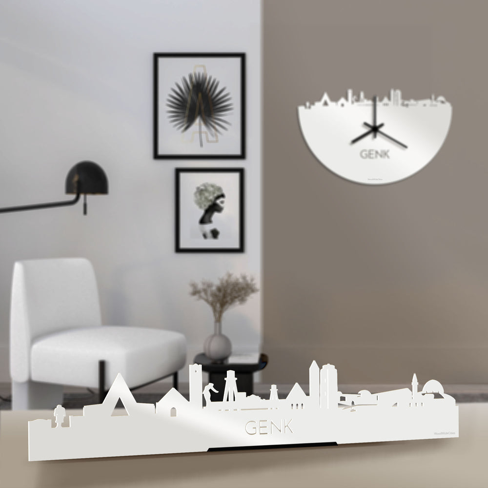 Standing Skyline Genk Wit glanzend gerecycled kunststof cadeau decoratie relatiegeschenk van WoodWideCities