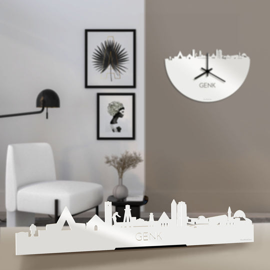 Standing Skyline Genk Wit glanzend gerecycled kunststof cadeau decoratie relatiegeschenk van WoodWideCities