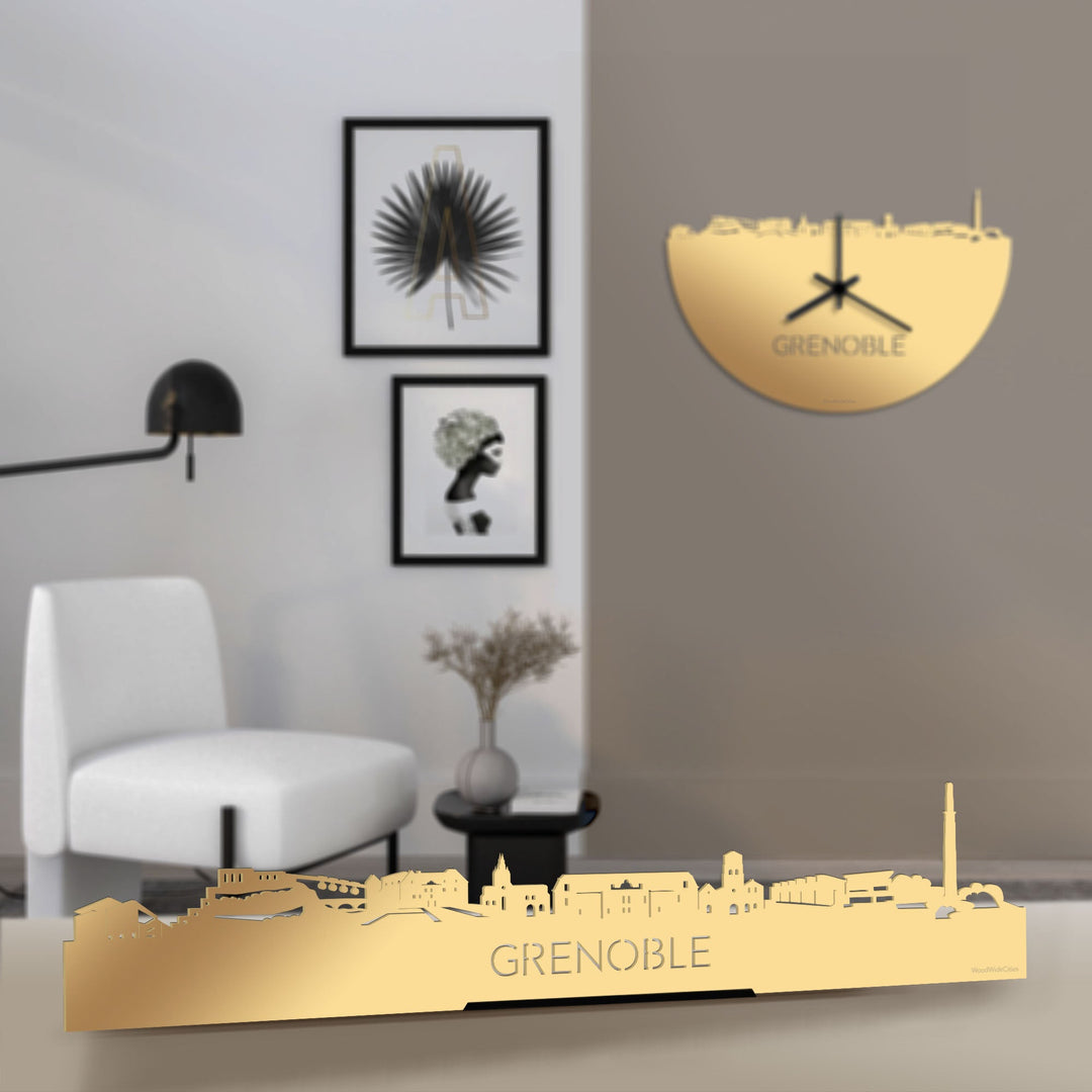 Standing Skyline Grenoble Metallic Goud gerecycled kunststof cadeau decoratie relatiegeschenk van WoodWideCities