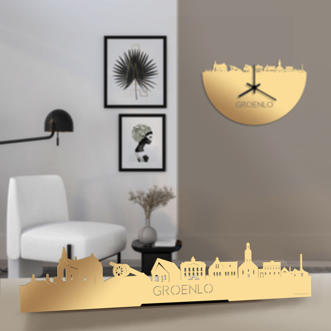 Standing Skyline Groenlo Metallic Goud gerecycled kunststof cadeau decoratie relatiegeschenk van WoodWideCities