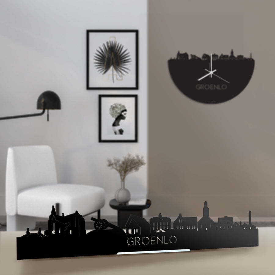 Standing Skyline Groenlo Zwart glanzend gerecycled kunststof cadeau decoratie relatiegeschenk van WoodWideCities