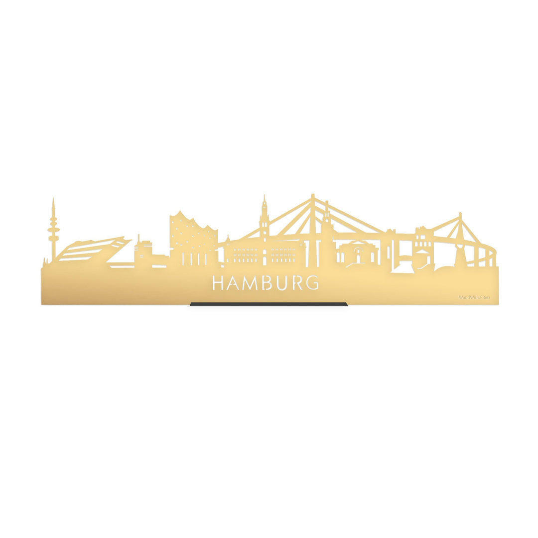 Standing Skyline Hamburg Goud Metallic 40 cm houten cadeau decoratie relatiegeschenk van WoodWideCities