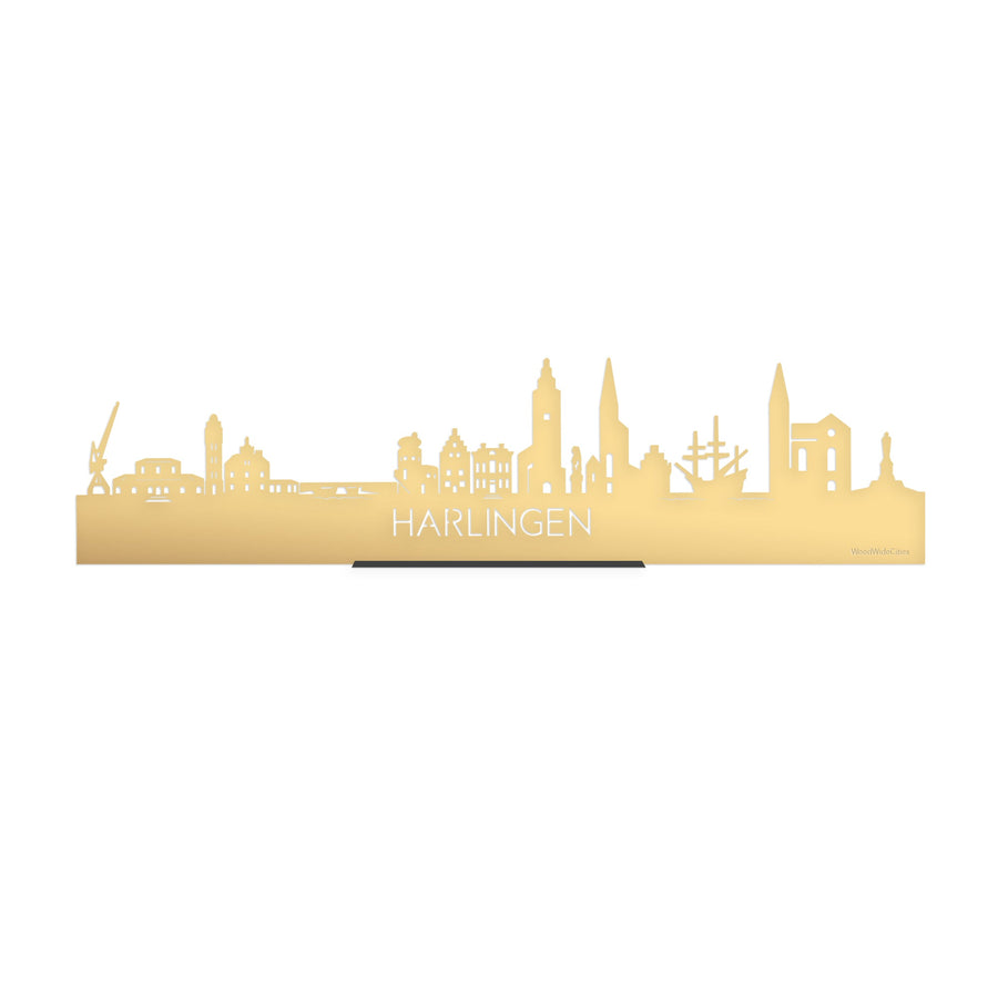 Standing Skyline Harlingen Metallic Goud gerecycled kunststof cadeau decoratie relatiegeschenk van WoodWideCities