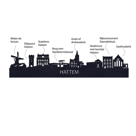 Standing Skyline Hattem Black houten cadeau decoratie relatiegeschenk van WoodWideCities