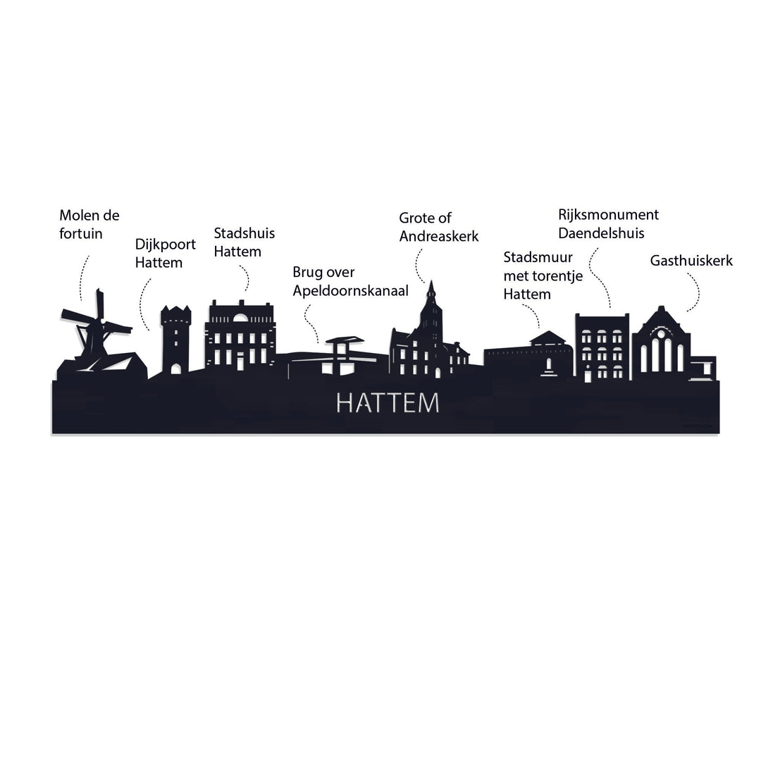 Standing Skyline Hattem Black houten cadeau decoratie relatiegeschenk van WoodWideCities