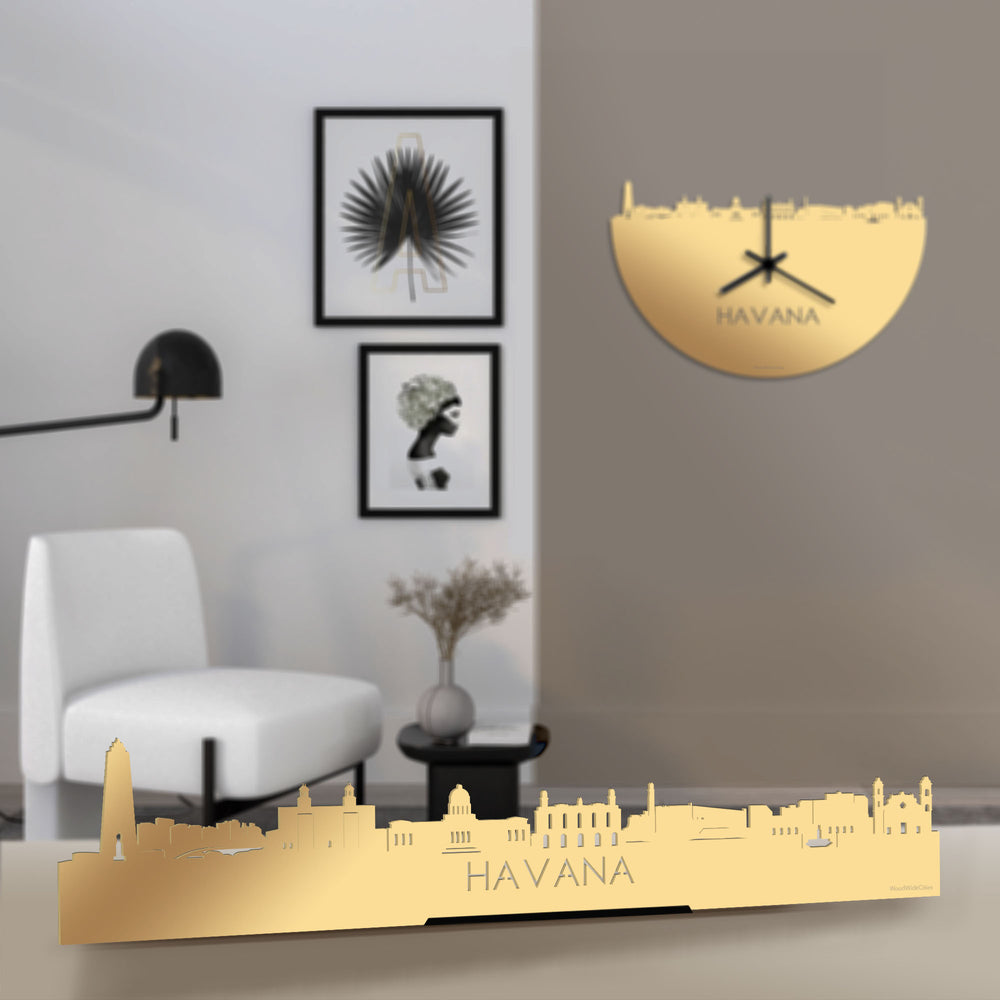 Standing Skyline Havana Metallic Goud gerecycled kunststof cadeau decoratie relatiegeschenk van WoodWideCities