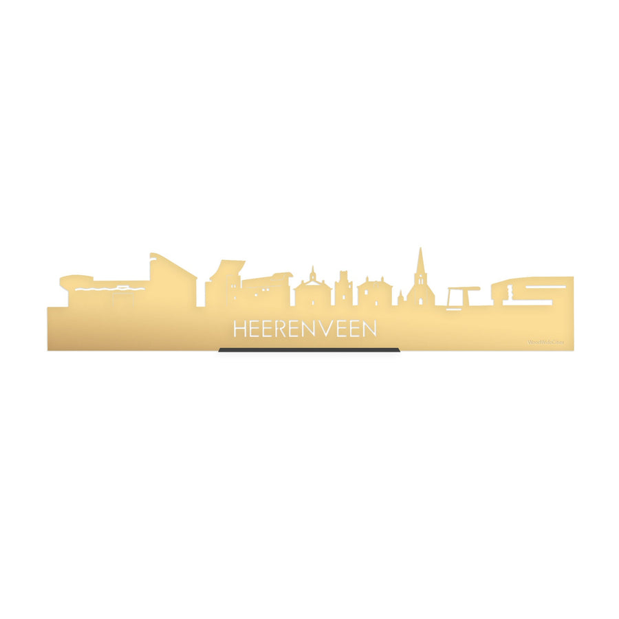 Standing Skyline Heerenveen Goud Metallic 40 cm houten cadeau decoratie relatiegeschenk van WoodWideCities