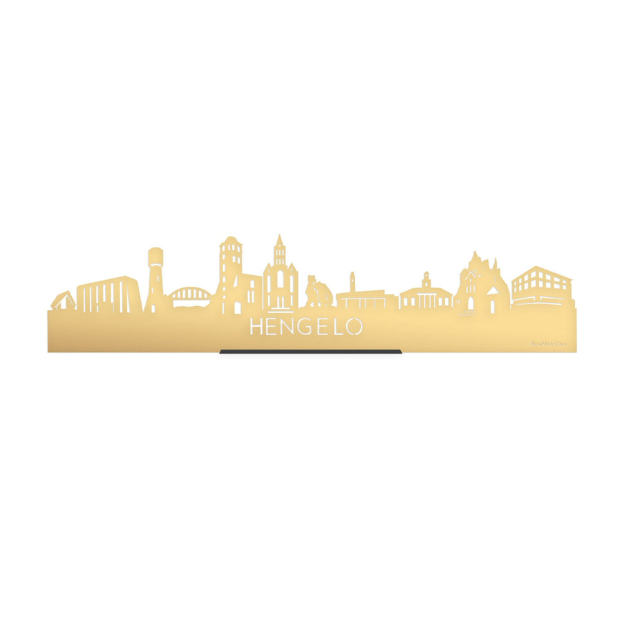 Standing Skyline Hengelo Goud Metallic 40 cm houten cadeau decoratie relatiegeschenk van WoodWideCities