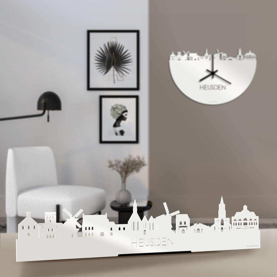 Standing Skyline Heusden Wit glanzend gerecycled kunststof cadeau decoratie relatiegeschenk van WoodWideCities