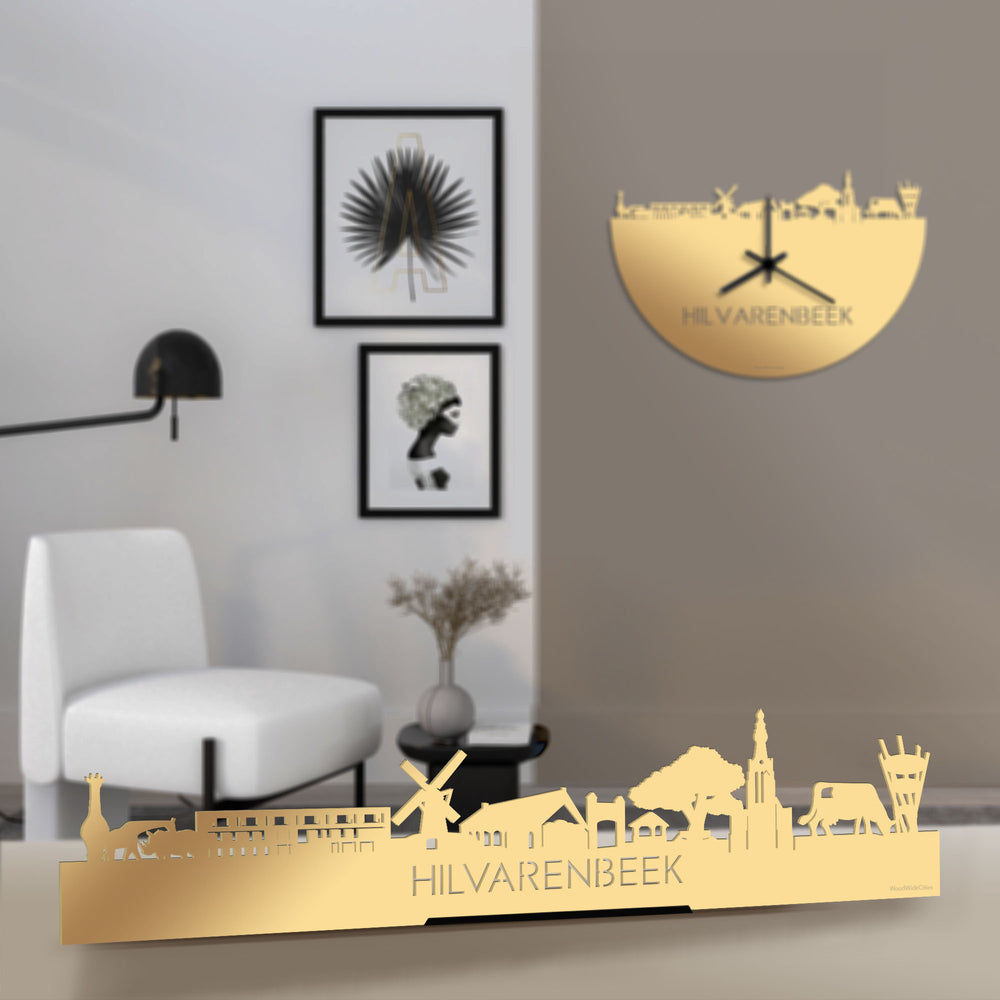 Standing Skyline Hilvarenbeek Metallic Goud gerecycled kunststof cadeau decoratie relatiegeschenk van WoodWideCities