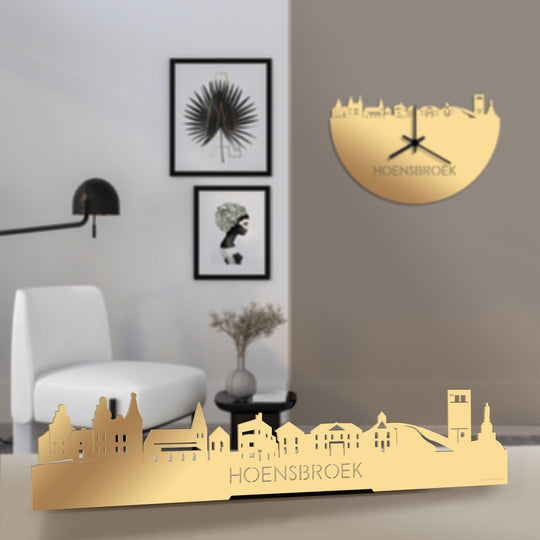 Standing Skyline Hoensbroek Metallic Goud gerecycled kunststof cadeau decoratie relatiegeschenk van WoodWideCities