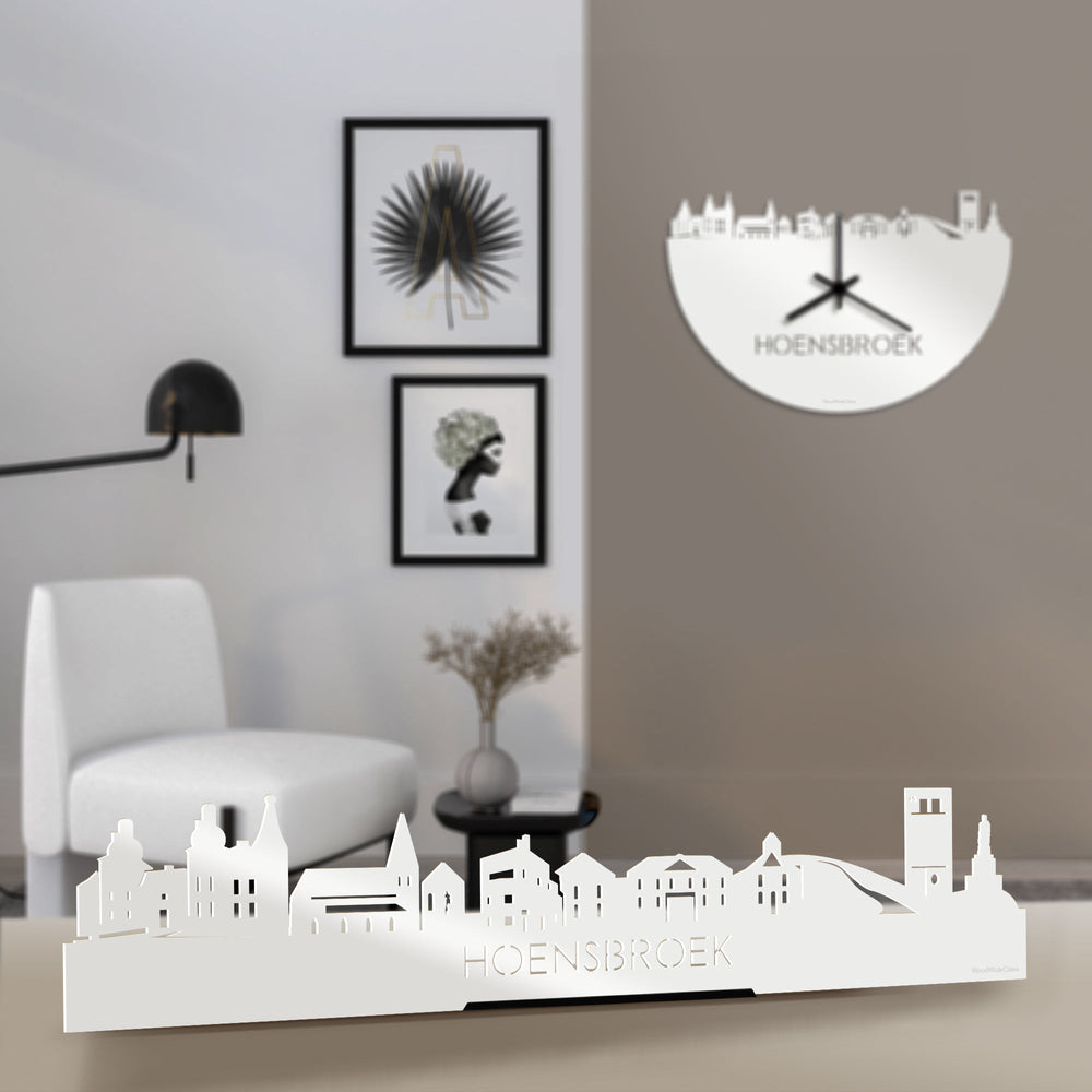 Standing Skyline Hoensbroek Wit glanzend gerecycled kunststof cadeau decoratie relatiegeschenk van WoodWideCities