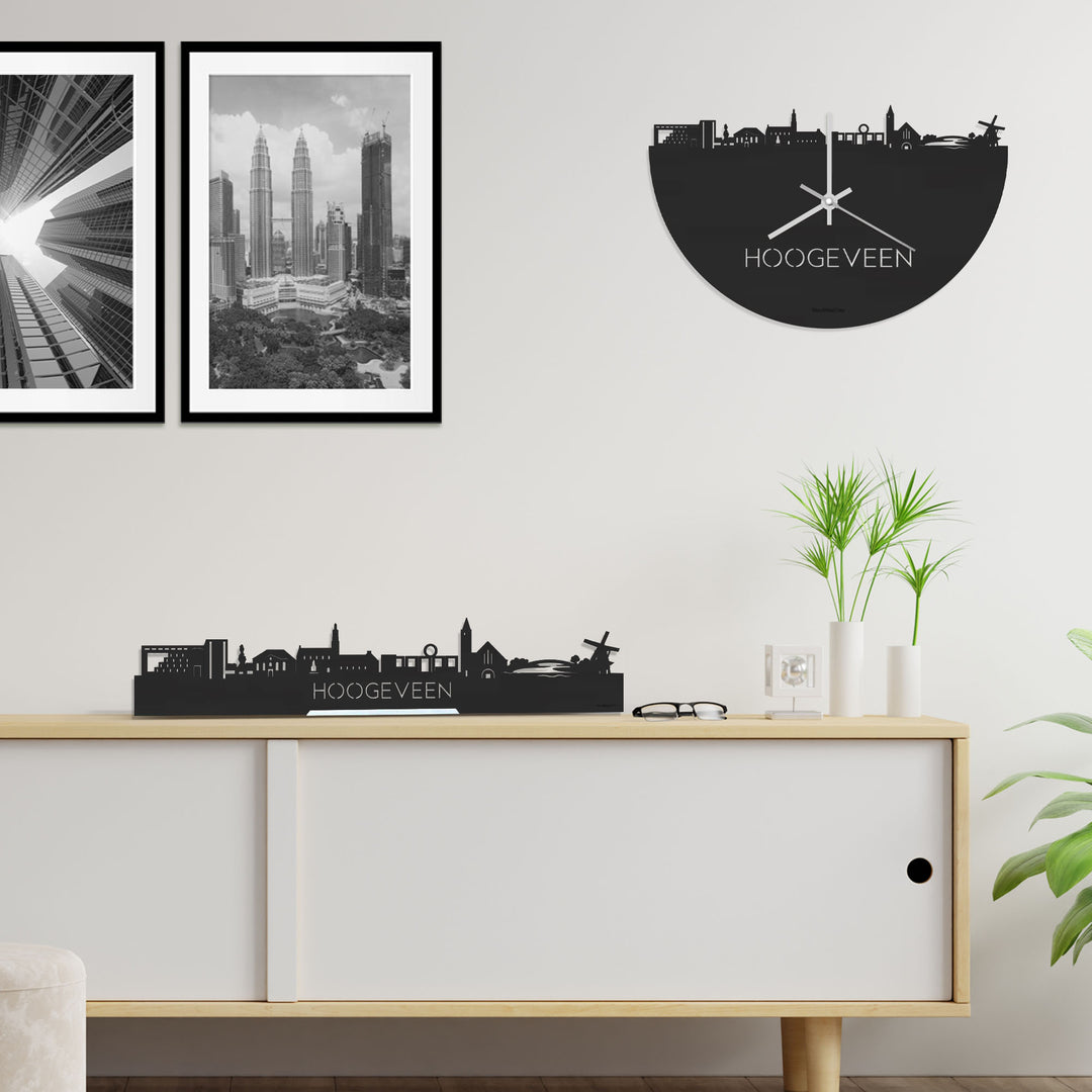 Standing Skyline Hoogeveen  Zwart houten cadeau decoratie relatiegeschenk van WoodWideCities