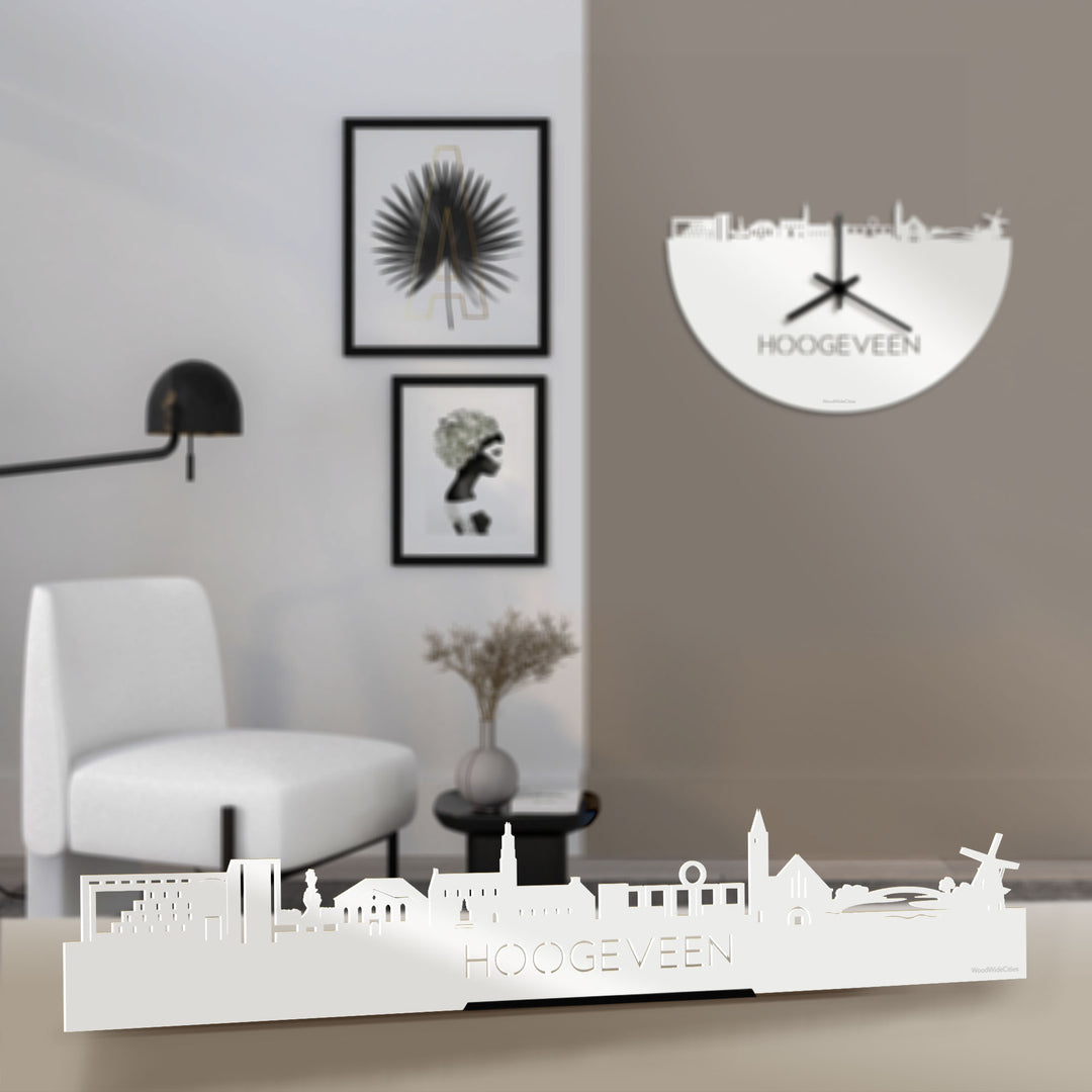 Standing Skyline Hoogeveen  Wit glanzend gerecycled kunststof cadeau decoratie relatiegeschenk van WoodWideCities