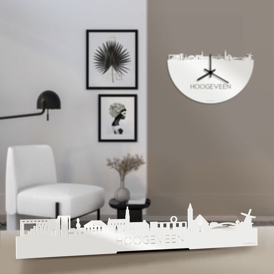 Standing Skyline Hoogeveen  Wit glanzend gerecycled kunststof cadeau decoratie relatiegeschenk van WoodWideCities